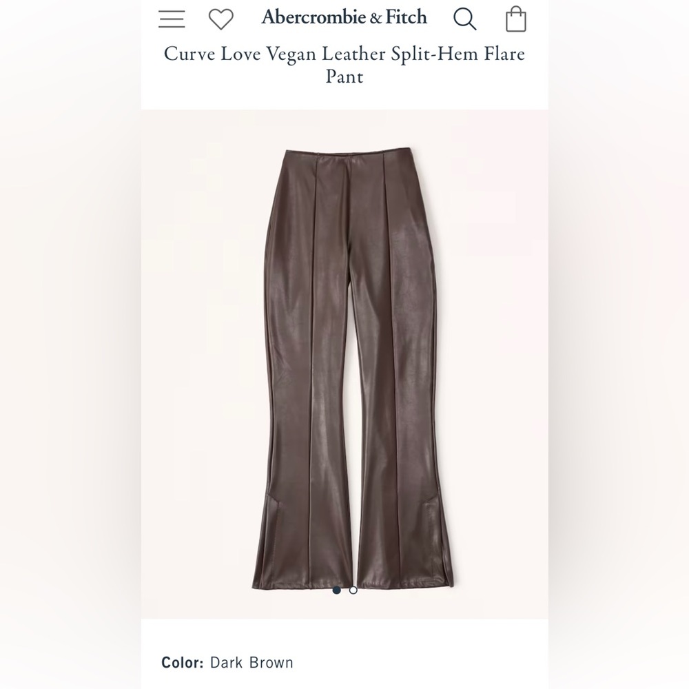NWT Abercrombie & Fitch Curve Love Vegan Leather Split-Hem Flare Pant - Size L